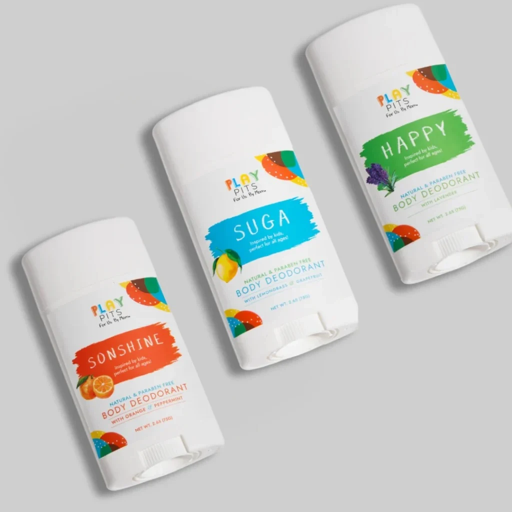 Three Play Pits natural body deodorants: Queen, Suga and King